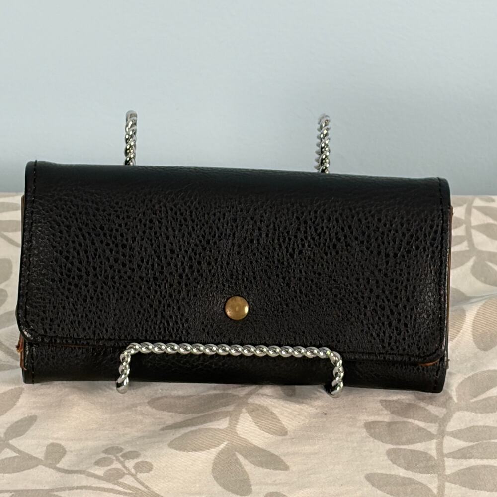 Vintage G.H. Bass Black Leather Long Wallet Organizer Navy Polka Dot